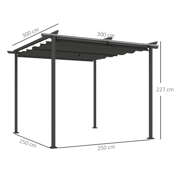 Rootz 3x3m Garden Pergola - Utomhus Gazebo - Infällbar tak - UPF30+ skydd - 300 cm x 300 cm x 227 cm