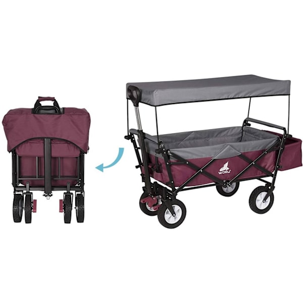 Rootz hopfällbar vagn med tak - Bruksvagn - Trädgårdsvagn - Slitstark 600D polyester - Enkel förvaring - Kraftig 80 kg Kapacitet - 120 cm x 51 cm x 93