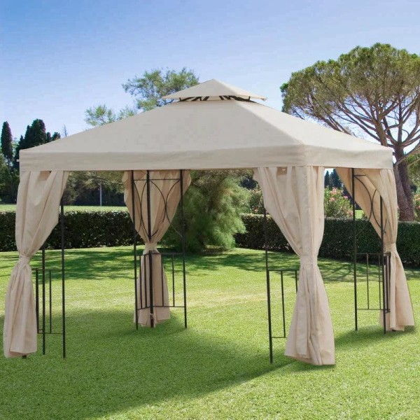 Rootz Metal Gazebo - Trädgårdspaviljong - Bröllopsfestpaviljong - Partytält med dubbla tak - Cream