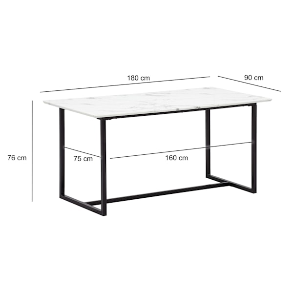 Rootz Stor spisebord - Rektangulær marmor Look Bord - Moderne spisebord - Sæder 8 - Robust design - 180 cm x 90 cm x 76 cm