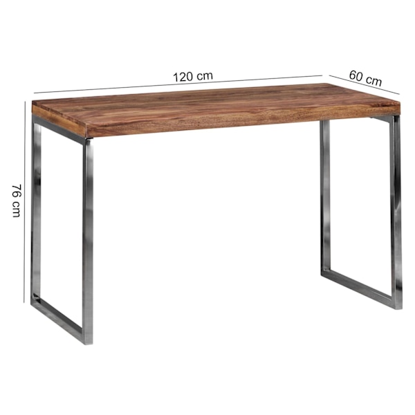 Rootz skrivbord Massivt trä Sheesham datorbord 120 x 60 cm laptopbord Stuga konsolbord med metallben