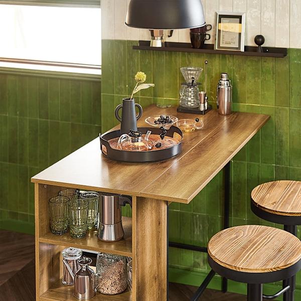 Rootz Udvidbart Barbord - Køkkenbord - Spisebord - Industrielt design - Opbevaringsplads - Stabile og justerbare fødder - 120 cm x 95 cm x 63 cm