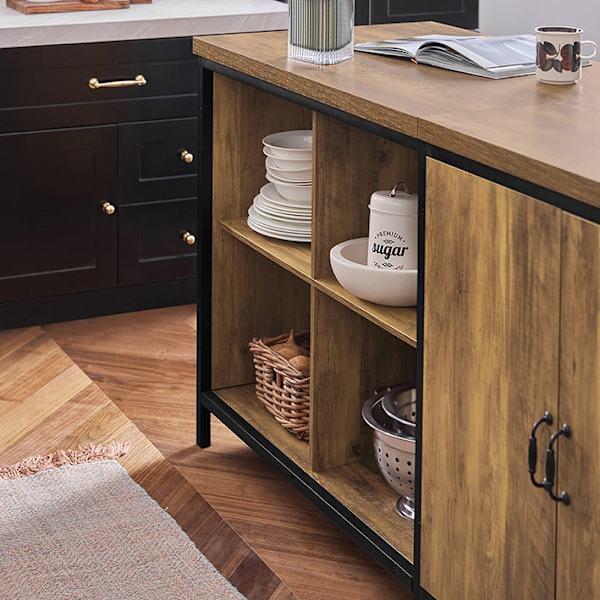 Rootz Kommodebuffé - Köksö - Köksskåp - Mångsidig förvaring - Justerbar hylla - Rymlig design - MDF och metallram - 170cm x 89cm x 60cm