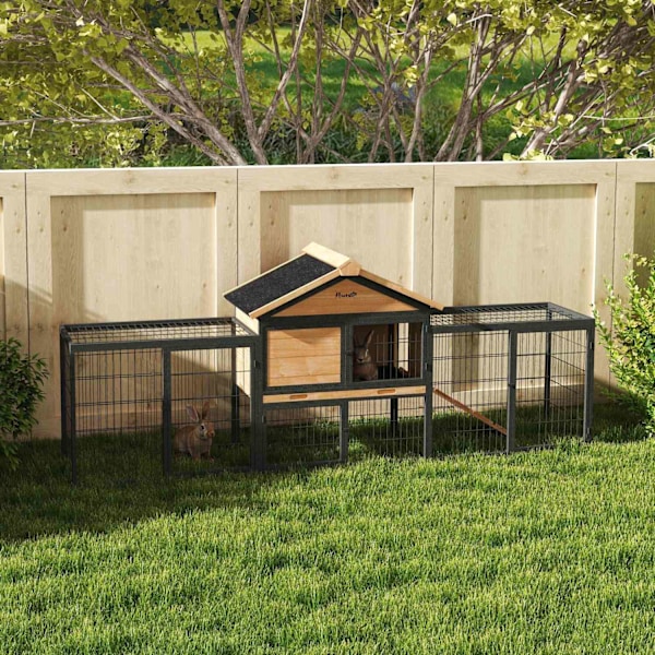 Rootz 2 Level Rabbit Stable - Double -Deck House - Udendørs kæledyrskabning - Vejrbestandigt, let rent - 217 cm x 53 cm x 86 cm