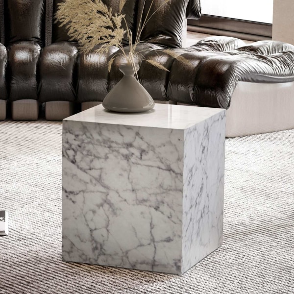 Rootz Elegant Sofabord - Sidebord - Marmorlook - Hvid - Opbevaringsområde - Sidebord - 40cm x 40cm x 45cm