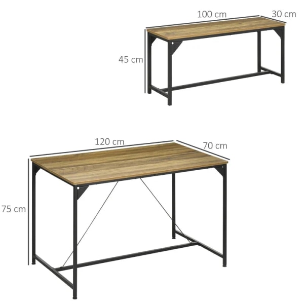 Rootz matgrupp - 4 personers matbord - med 2 bänkar - industriell design - platsbesparande matsalsset - svart + natur - 120 cm x 70 cm x 75 cm