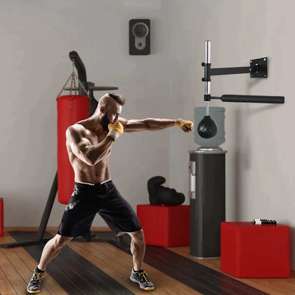 Rootz Bokseramme - Spinning Bar - Vægmonteret Bokseramme - Foldbar med refleksstang - Højdejusterbar - 360° sving - Til voksne - Sort - 79L x 72W x 20