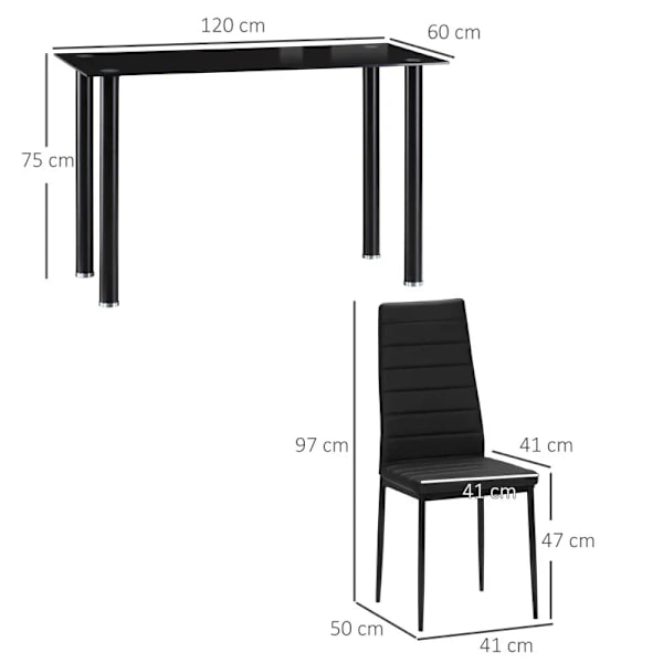 Rootz Matgrupp - Matbord med 4 stolar - Modern design - Glasbord - konstläder - Svart - 120cm x 60cm x 97cm