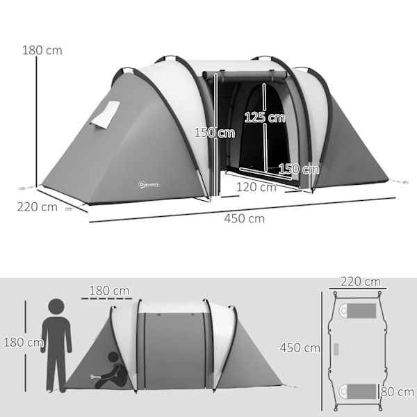 Rootz Campingtelt - Familietelt - Tunneltelt - Vandafvisende - Let transport - 450 cm x 220 cm x 180 cm