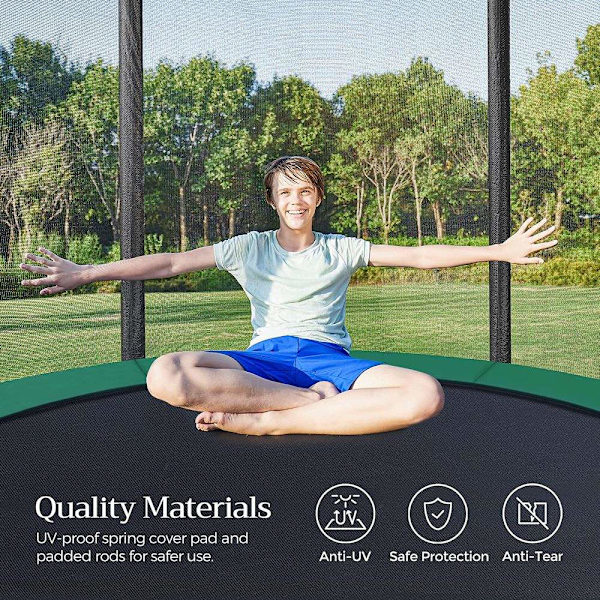 Rootz Trampolin - Udendørstrampolin - Børnetrampolin - Minitrampolin - Trampolinpark - Hoppetrampolin - Sort/grøn - 366 cm
