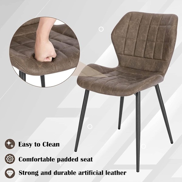 Rootz spisestuestole Sæt med 6 - Polstrede stole - Imiteret læderstole - Komfortable siddepladser - Holdbart design - Ergonomisk støtte - 47 cm x 79,5