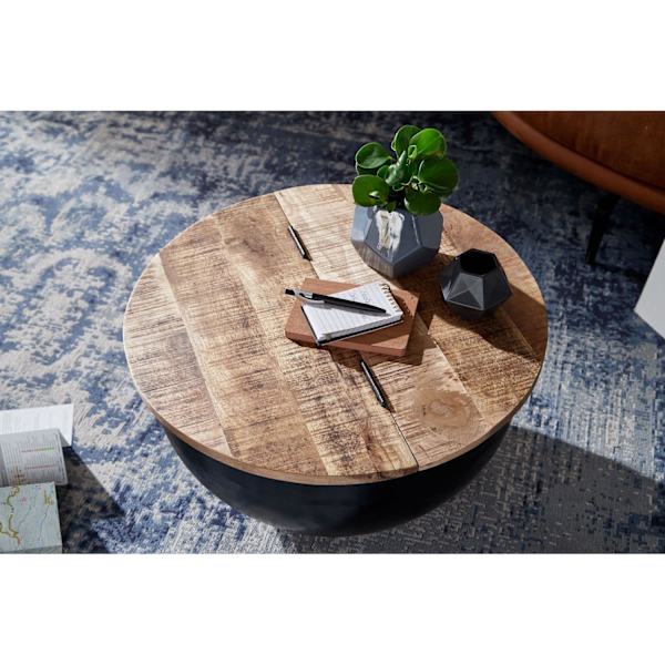 Rootz Sofabord - Opbevaringsplads - Sofabord - Sidebord - Rundt - Sort - Brun - Mangotræ - Metal - 60 x 60 x 34 cm