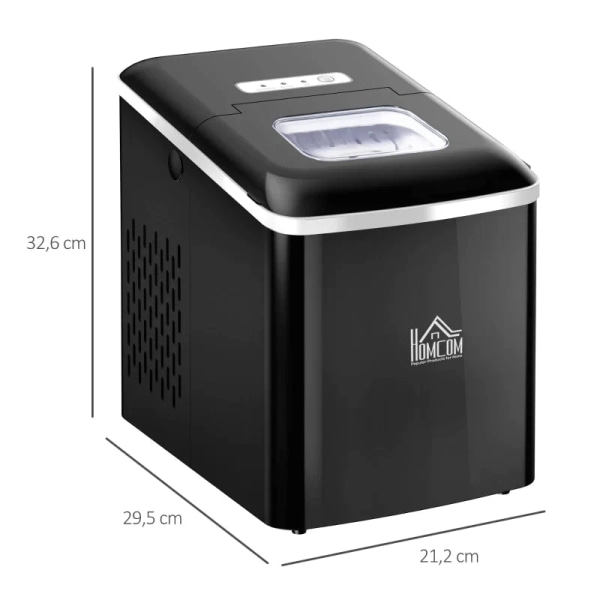 Rootz Ice Cube Machine - 12kg/24h 2l Ice Cube Maker med LED-skärm - Ice Scoop - Självrengörande funktion - Plast - Svart - 21,2 x 29,5 x 32,6 cm