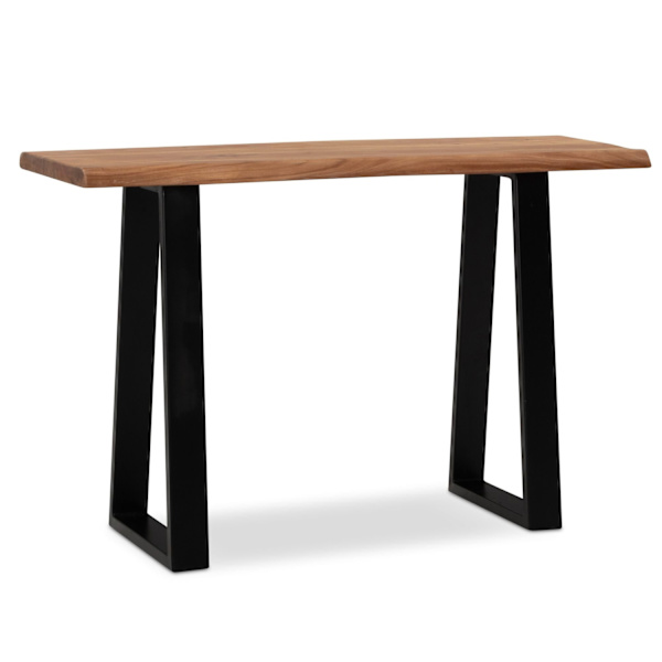 Rootz Modern Design Kontorbord - Bord i massivt træ - Trækant - Trapezformede metalben - Håndlavet - Akacietræ - 118 cm x 41 cm x 76,5 cm