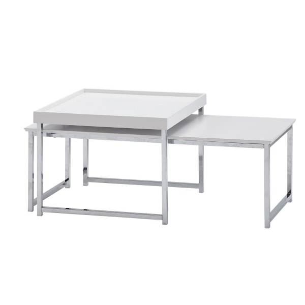 Rootz Set med 2 Trä - Metall Soffbord Fyrkantigt Vit Modernt - Sidobord 2-delat - Design vardagsrumsbord - Träbord häckningsbord