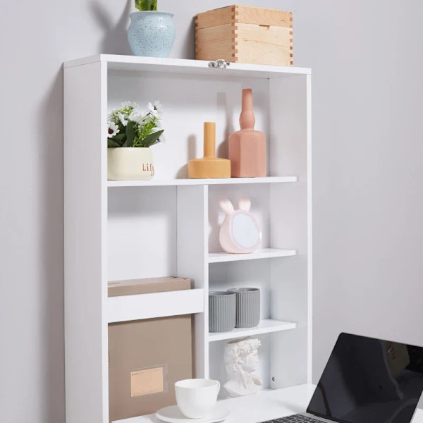 Rootz Wall Skrivebord - Foldbar Bordplade - Vægbord - 5 Rum - Pladsbesparende - Sort+ Hvid - 60x94,5x147cm