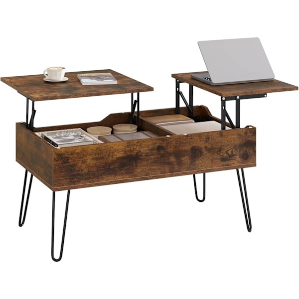 Rootz Lift Top Soffbord - Hisskontorsbord - Justerbart soffbord - Dold förvaring - Massivt trä - 115cm x 60cm x 75cm