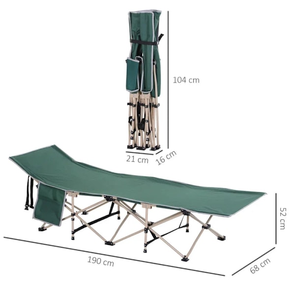 Rootz Camp Bed - Hopfällbar campingsäng - Militär sovsäng - Väderbeständig - Inkluderar tygpåse - Grön + Beige - 190cm x 68cm x 52cm