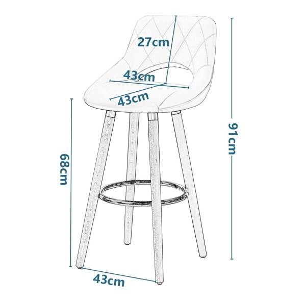 Rootz sæt med 2 barstole - Bordskamler - Høje stole - Ergonomisk design - Robust konstruktion - Moderne look - Kunstlæder og træ - 43 cm x 40 cm x 96