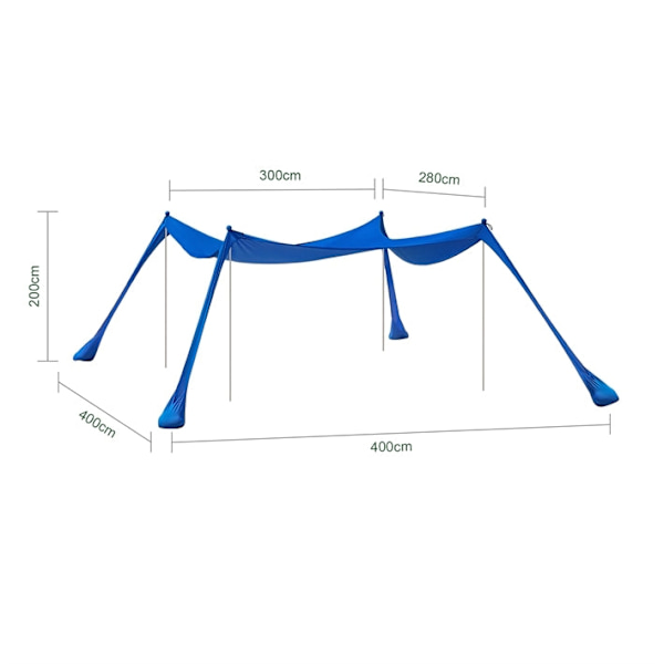 Rootz Sun Shade Sail Canopy - Strandtelt - Camping Canopy - Giver UV-beskyttelse - 400cm x 400cm x 200cm