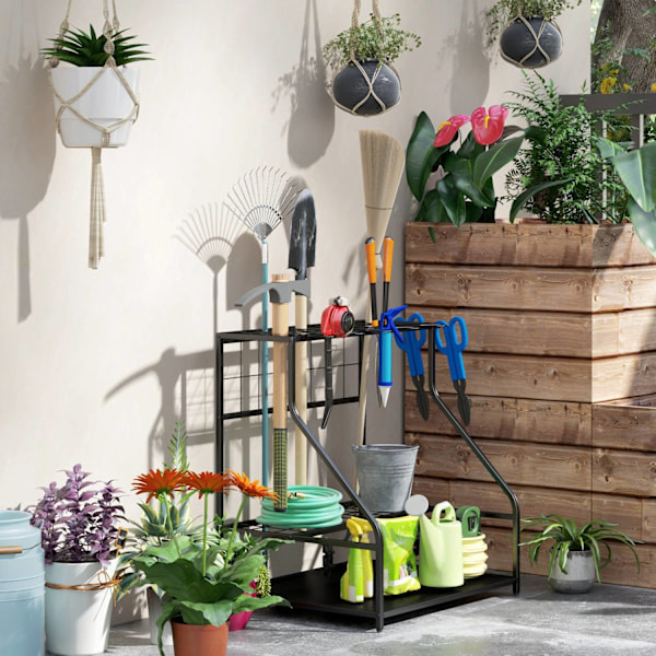 Rootz Garden Tool Storage Frame - Garden Tool Organizer - 3 -trins hylde - Rustresistente metal - 84 cm x 53 cm x 73 cm - Sort
