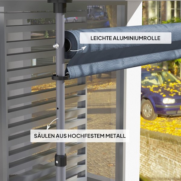 Rootz Klemmmarkise med handvev - Justerbar gemensam armbunning - Solskydd - UPF30+ - 350 cm x 221-311cm - Grå