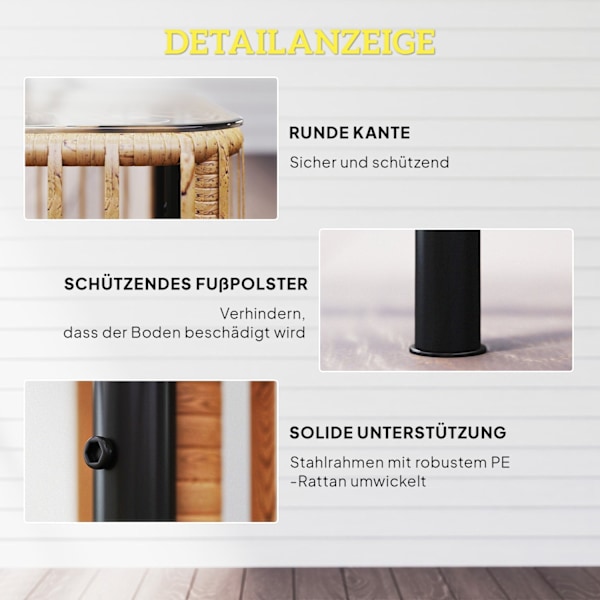 Rootz Poly Rattan -puutarhapöytä - Säänkestävä sivupöytä - Neljännespöytä - Kestävä muotoilu - 65 cm x 65cm x 43cm