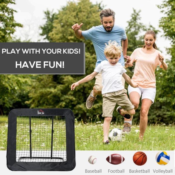 Rootz Football Rebounder Net - Football Rebounder - Training Rebounder Net - Vikbar Kickback - Goal Rebound - Justerbar i 5 steg - Stål - Svart - 128