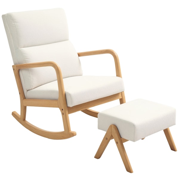 Rootz gungstol med avföring - mjukt vadderad - linne -look - ultimat komfort - 65W x 96d x 94,5H cm - grädde vit