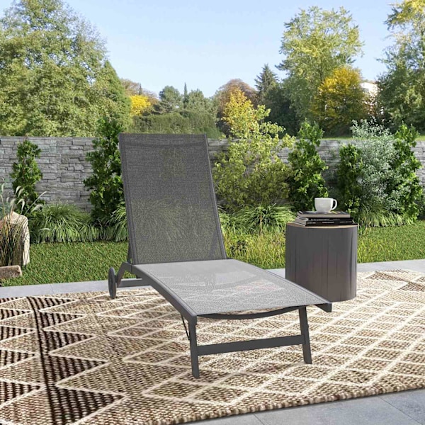 Rootz Sun Lounger - Udendørs hvilestol - Justerbar ryglæn - Åndbar komfort - 195 x 66 x 34 cm - Grå