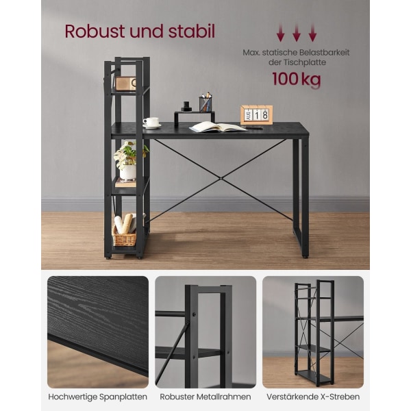 Rootz Ebony Black Desk - Työpöytä - Työpiste - Lastulevy ja terä