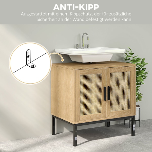 Rootz badeværelse skab - Boho Design - Sink Storage Unit - Rattan Elements - Passer under vask - Brun - 60x39x60 cm