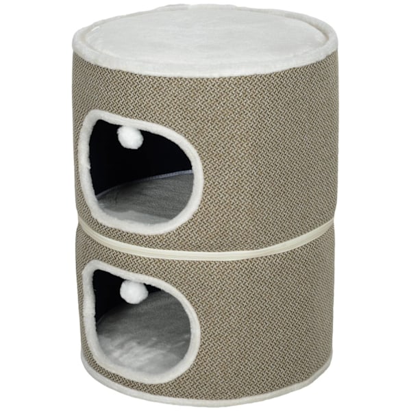 Rootz 3 Tier Cat Barrel With Cushion - Cat House - Cat Tower - Förbättra komforten - Ø51cm x 69 cm, brunvit