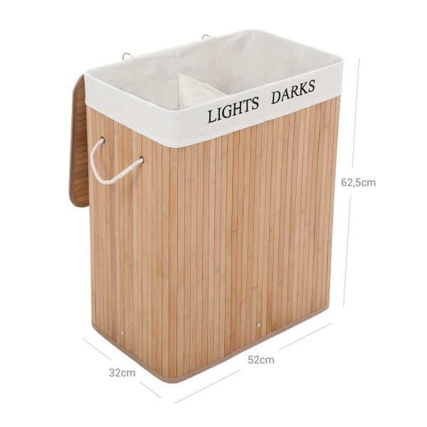 Rootz Tvättkorg - Bambu med 2 fack - Tvättkorg - Tvätthållare -