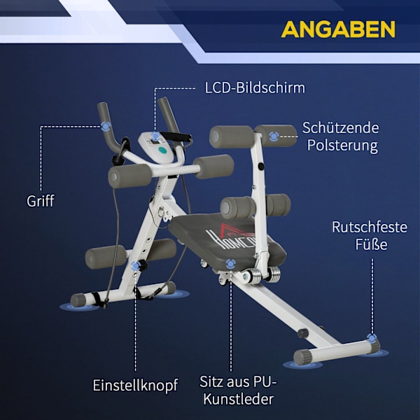 Rootz 2 i 1 Sit -Up -træner - Abdominal Trainer - Fitness Equipment - LCD Monitor - Steel Frame - 117 cm x 46 cm x 70 cm