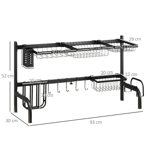 Rootz Dish Drainer - Justerbar längd - Många element - Flexibelt arrangemang - Svart - 93 x 30 x 52cm