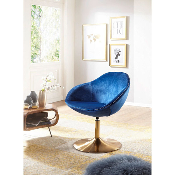 Rootz Lænestol - Lænestol - Bøttestol - Kontorstol - Relax lænestol - Velvet Armchair - Fløjl - Blå - Guld