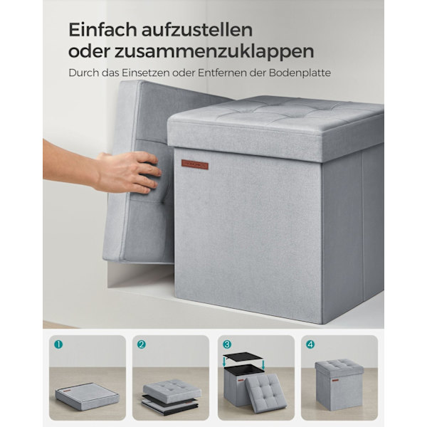 Rootz Dove Grå sædekiste - Opbevaring Ottoman - Fodskammel - MDF-fløjlskum - 300 kg Kapacitet - 38 cm x 38 cm x 38 cm