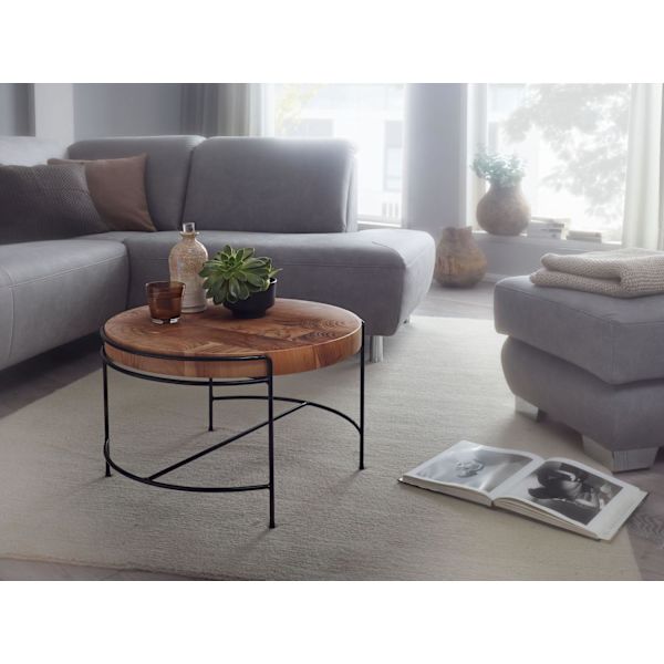 Rootz soffbord 62x40x62 cm soffbord akacia massivt trä - metall - Runt vardagsrumsbord med metallben - Litet designerbord massivt - Träbord vardagsrum