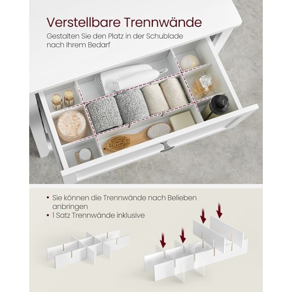 Rootz Badrumsmöbler - Förvaringsenhet - Organizer - Justerbara avdelare - Molnvit - 60cm x 30cm x 90cm
