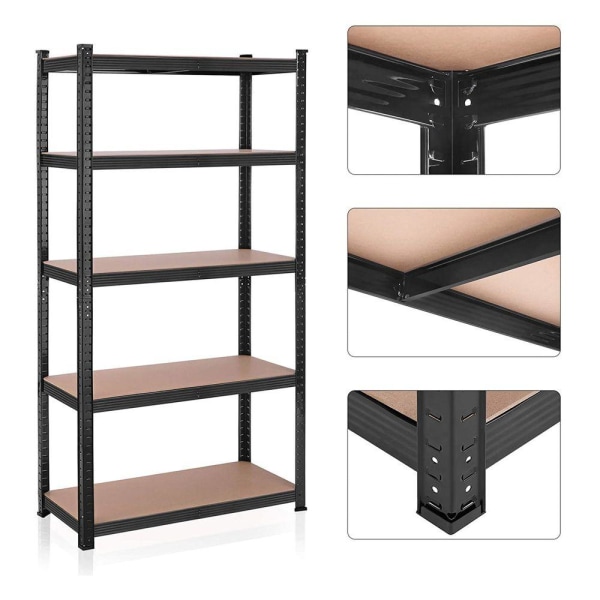 Rootz Säilytyshyllyt - Säilytyshyllyt - 2 säilytyshyllyn sarja - Raskaat hyllyt - 5 tasoa säilytysteline - Metalliset säilytyshyllyt - Musta - 180 x 9