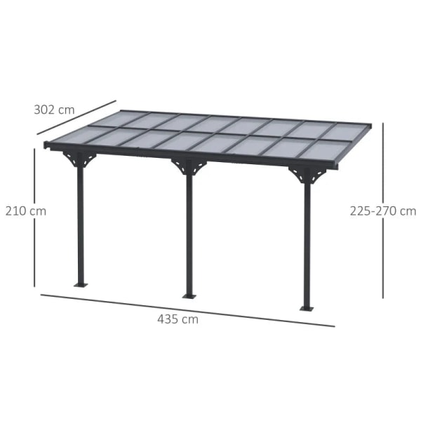 Rootz Pergola Gazebo - Havepavillon Baldakintelt - Højdejusterbar - Solafskærmning - Aluminium - Grå - 435L x 302B cm