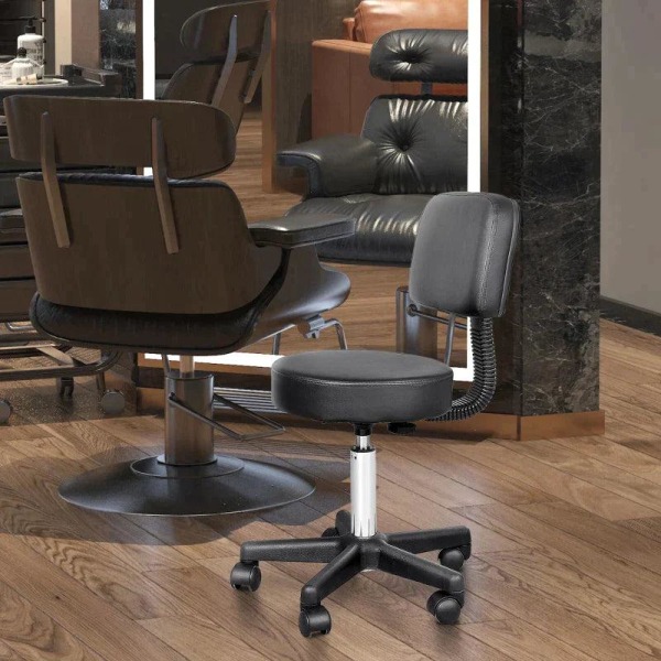 Rootz Rolling Stool - Work Stool - Cosmetic Stool - Swivel Stool - Salon Stool - Black