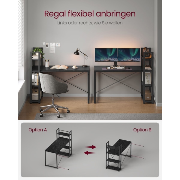 Rootz Ebony Black Skrivebord - Studiebord - Skrivebord - Spånplade og stål - Stor overflade - Nem montering - Robust konstruktion - 56cm x 137cm x 120