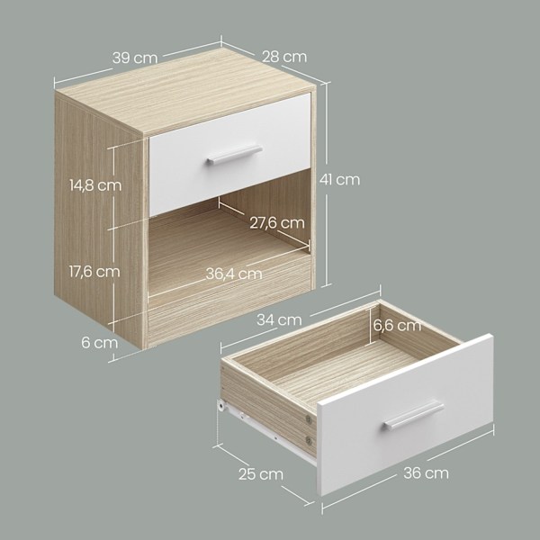 Rootz Bedside Table - Side Bord - Natbord - Med skuffe - Stilfuld opbevaringsløsning - 28 x 39 x 41 cm