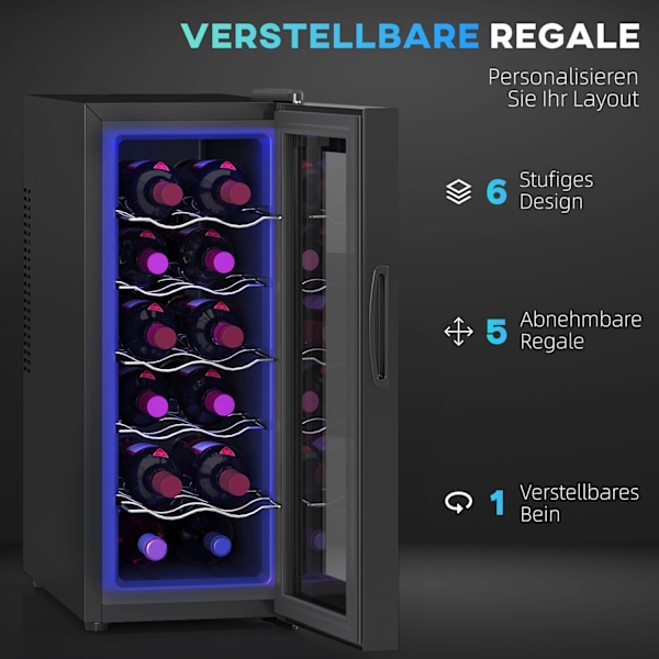 Rootz 12 flaskan vin kylskåp - dryck kylskåp - dryckskylare - energieffektiv - 26,5 cm w x 51,5 cm d x 65 h cm - pekskärm & LED -ljus