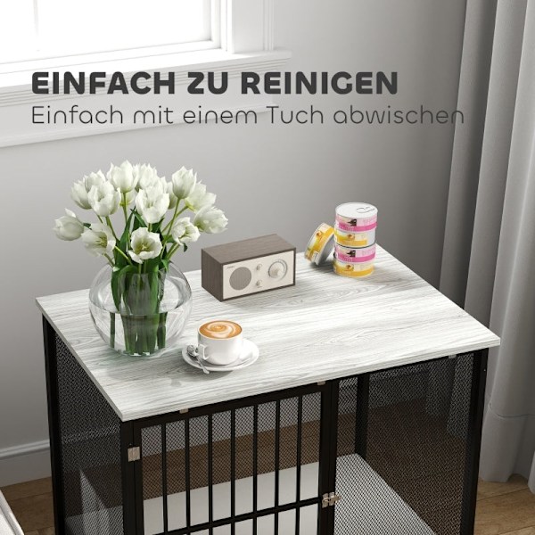 Rootz Hundekasse - Pet Kennel - Hvalpekabinet - Komfortabel måtte - Låsbar dør - Stålgitter - Let at rengøre bakke - Grå+Sort - 80 cm x 55 cm x 71 cm