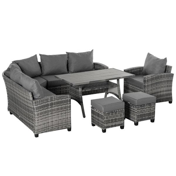 Rootz Luxury Poly Rattan Havemøbelsæt - Havemøbler - Havesæt - Loungesæt - Loungemøbler med sidebord - Sædehynde - Grå - 136W x 65D x 71H cm
