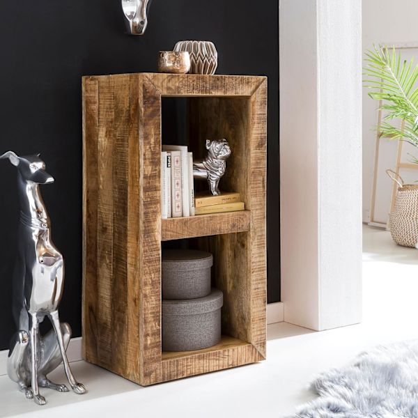 Rootz Golv massivt trä Mango 90 x 45 x 35 cm 2 våningar Design trähylla natur - Sidobord Lantlig stil - Liten bokhylla Trämassiv