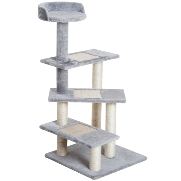 Rootz Gallon Kanna Skrapstolpe Cat Tree - Biege, Grå - Spånskiva, Plysch, Sisal - 18,9 cm x 18,9 cm x 39,17 cm